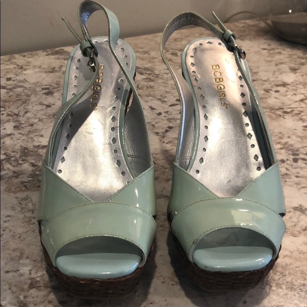 EOS SALE* BCBGirls Lt Blue Patent Wedges | Size 6